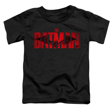 Black toddler t-shirt with The Batman (2022) Crimson Drawn Bat Logo graphic