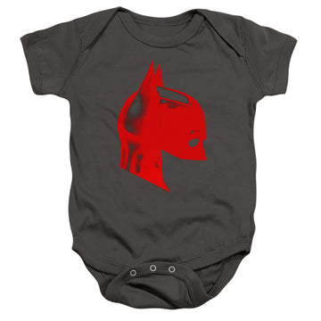 Charcoal baby bodysuit with The Batman (2022) Face Mask graphic