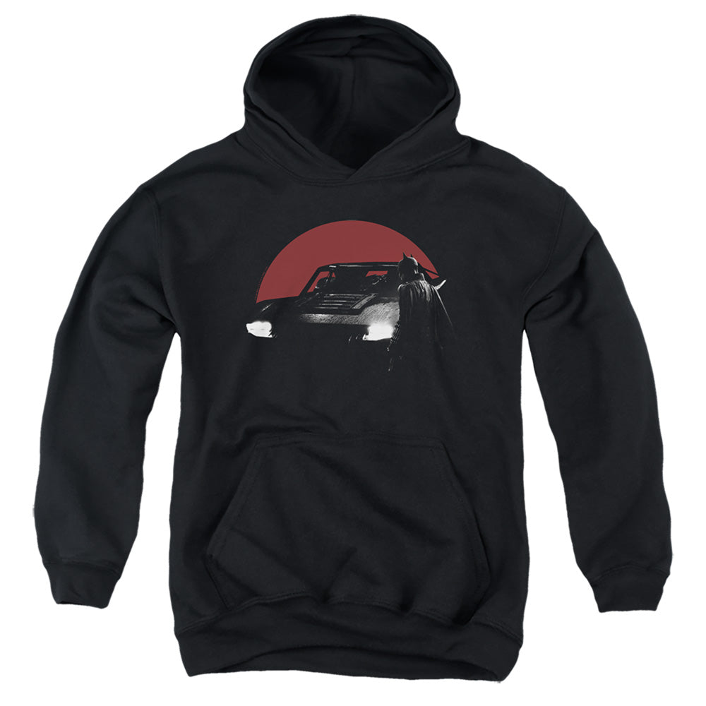 The Batman (2022) Red Moon And Batmobile - Youth Hoodie Youth Hoodie (Ages 8-12) Batman