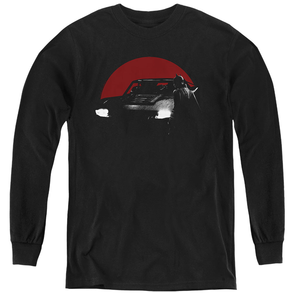 The Batman (2022) Red Moon And Batmobile - Youth Long Sleeve T-Shirt Youth Long Sleeve T-Shirt Batman