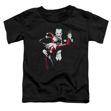 Black toddler t-shirt with Harley Quinn Harley And Joker graphic