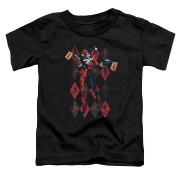 Black toddler t-shirt with Harley Quinn Pow graphic