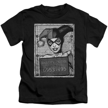 Black kid's t-shirt for ages 4 to 7 with Harley Quinn Harley Inmate graphic