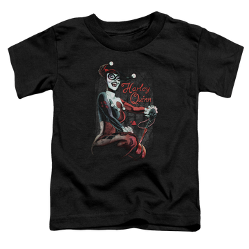 Black toddler t-shirt with Harley Quinn Laugh It Up graphic