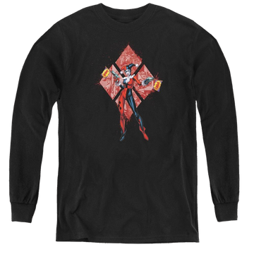 Black youth long sleeve t-shirt with Harley Quinn (Diamonds) graphic
