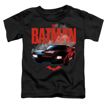 Black toddler t-shirt with The Batman (2022) Batmobile graphic