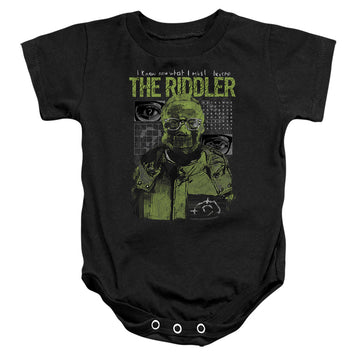 Black baby bodysuit with The Batman (2022) Riddler Illustration graphic