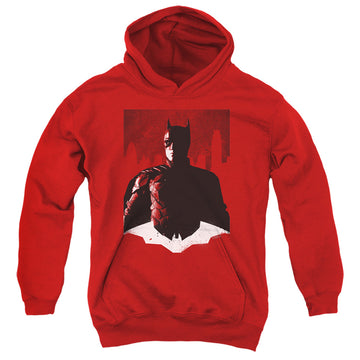 Red youth hoodie for ages 8 to 12 with The Batman (2022) Noir Batman graphic