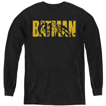 Black youth long sleeve t-shirt with The Batman (2022) Text On Black graphic
