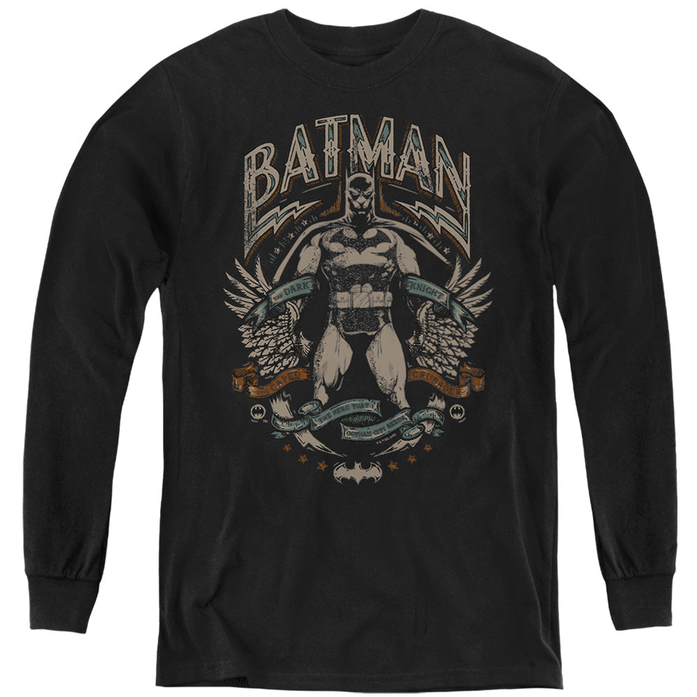The Batman (2022) Gotham Hero On Black - Youth Long Sleeve T-Shirt Youth Long Sleeve T-Shirt Batman