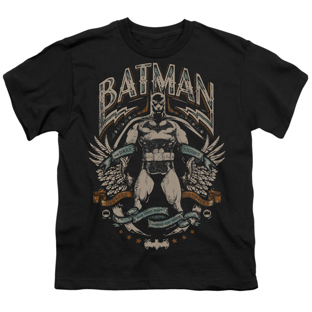 The Batman (2022) Gotham Hero On Black - Youth T-Shirt Youth T-Shirt (Ages 8-12) Batman