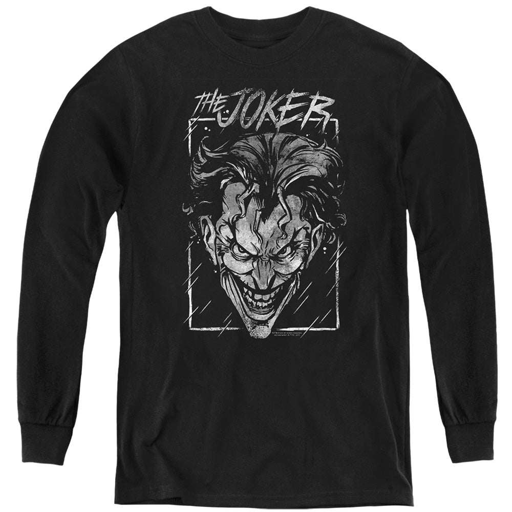 The Batman (2022) Joker Storm On Black - Youth Long Sleeve T-Shirt Youth Long Sleeve T-Shirt Batman