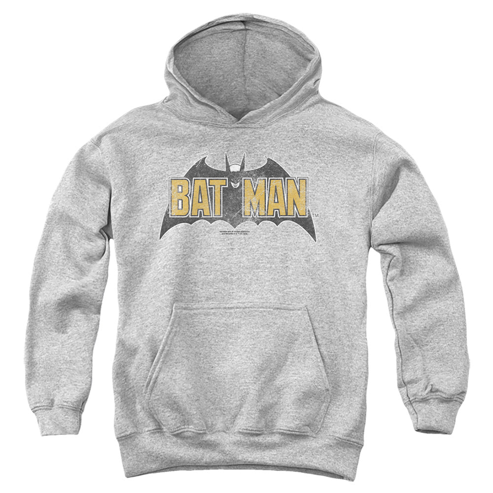 The Batman (2022) Vintage Bat Logo On Gray - Youth Hoodie Youth Hoodie (Ages 8-12) Batman