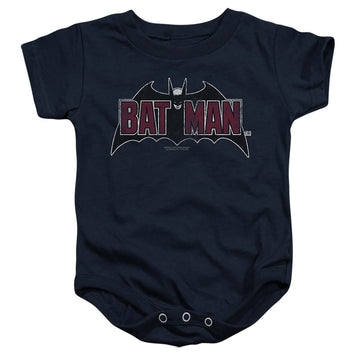 Navy baby bodysuit with The Batman (2022) Vintage Bat Logo On Navy graphic