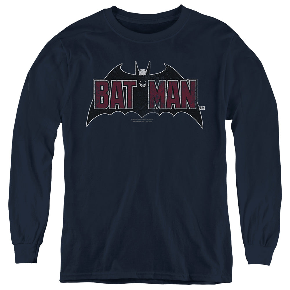 The Batman (2022) Vintage Bat Logo On Navy - Youth Long Sleeve T-Shirt Youth Long Sleeve T-Shirt Batman