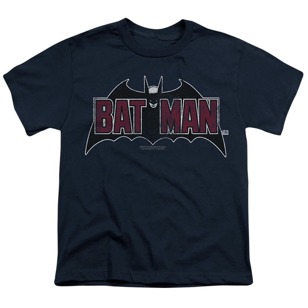 The Batman (2022) Vintage Bat Logo On Navy - Youth T-Shirt Youth T-Shirt (Ages 8-12) Batman