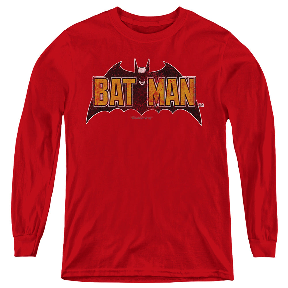 The Batman (2022) Vintage Bat Logo On Red - Youth Long Sleeve T-Shirt Youth Long Sleeve T-Shirt Batman