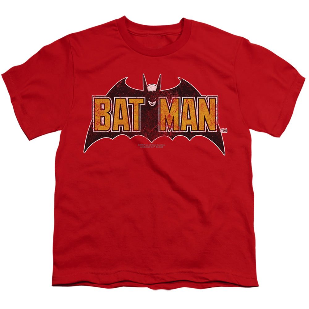 The Batman (2022) Vintage Bat Logo On Red - Youth T-Shirt Youth T-Shirt (Ages 8-12) Batman