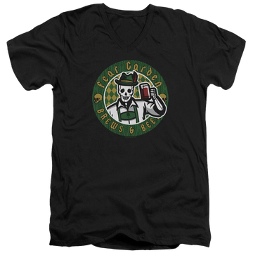 Black men's v-neck t-shirt with Hell Fest Fear Garden graphic