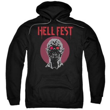 Black pullover hoodie with Hell Fest Logo graphic