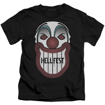 Black kid's t-shirt for ages 4 to 7 with Hell Fest Facade graphic