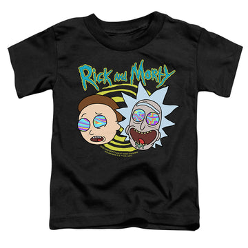 Black toddler t-shirt with Rick and Morty Blown Minds graphic