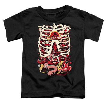Black toddler t-shirt with Rick and Morty Anatomy Park Logo graphic