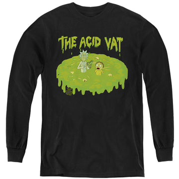 Black youth long sleeve t-shirt with Rick and Morty The Acid Vat graphic