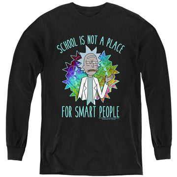Black youth long sleeve t-shirt with Rick and Morty School graphic