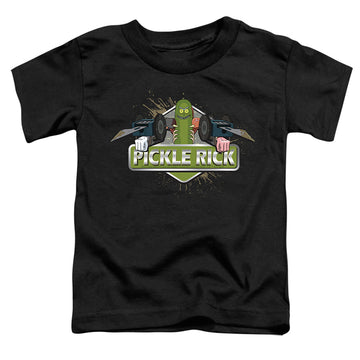 Black toddler t-shirt with Rick and Morty Pickle Rick graphic