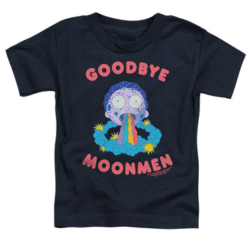 Navy toddler t-shirt with Rick and Morty Goodbye Moonmen graphic