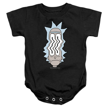 Black baby bodysuit with Rick and Morty Rick Waves graphic