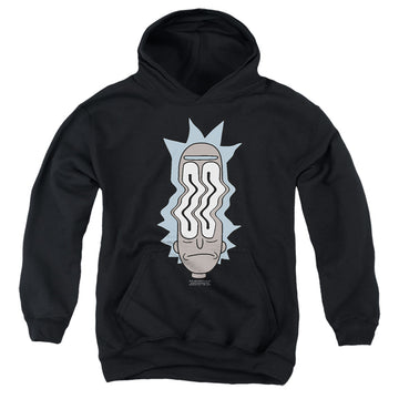 Black youth hoodie for ages 8 to 12 with Rick and Morty Rick Waves graphic