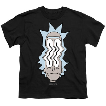 Black youth t-shirt for ages 8 to 12 with Rick and Morty Rick Waves graphic
