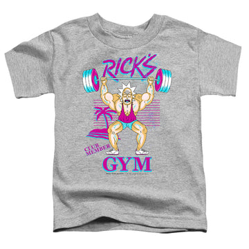 Athletic heather toddler t-shirt with Rick and Morty Ricks Gym graphic