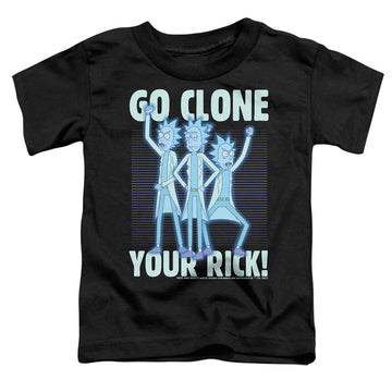 Black toddler t-shirt with Rick and Morty Go Clone Your Rick graphic