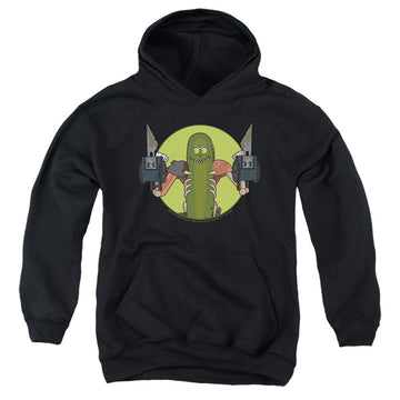 Black youth hoodie for ages 8 to 12 with Rick and Morty I Love Myself graphic