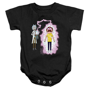 Black baby bodysuit with Rick and Morty Morty Reboot graphic