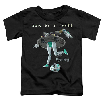 Black toddler t-shirt with Rick and Morty How Do I Look? graphic