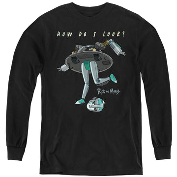 Black youth long sleeve t-shirt with Rick and Morty How Do I Look? graphic