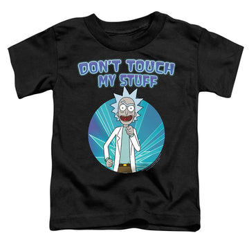 Black toddler t-shirt with Rick and Morty Don't Touch graphic