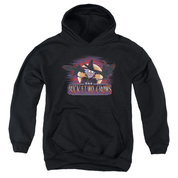 Black youth hoodie for ages 8 to 12 with Rick and Morty Rick And Two Crows graphic