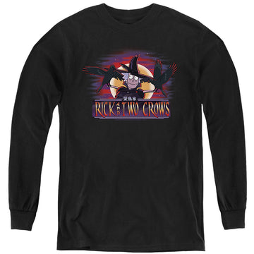 Black youth long sleeve t-shirt with Rick and Morty Rick And Two Crows graphic