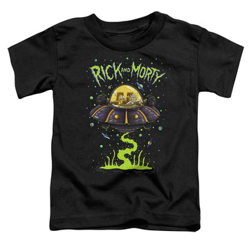 Black toddler t-shirt with Rick and Morty Ufo graphic