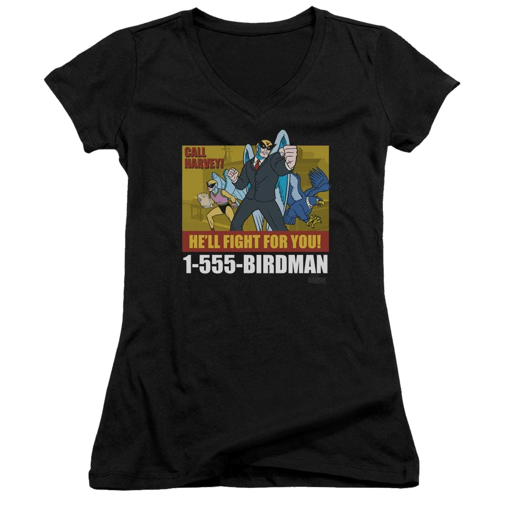 Harvey Birdman Birdman Ad - Juniors V-Neck T-Shirt Juniors V-Neck T-Shirt Harvey Birdman
