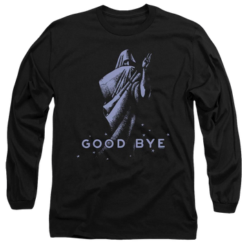 Black men's long sleeve t-shirt with Hasbro Ouija Board Good Bye graphic