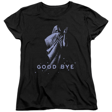Black women's t-shirt with Hasbro Ouija Board Good Bye graphic