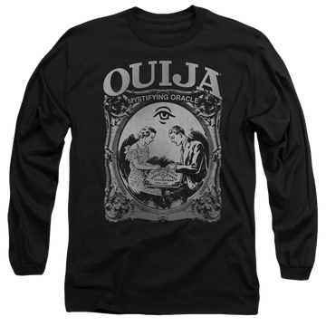 Black men's long sleeve t-shirt with Hasbro Ouija Board Two Player graphic