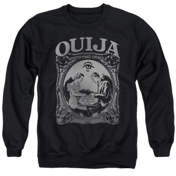 Black men's crewneck sweatshirt with Hasbro Ouija Board Two Player graphic