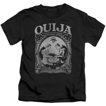 Black kid's t-shirt for ages 4 to 7 with Hasbro Ouija Board Two Player graphic